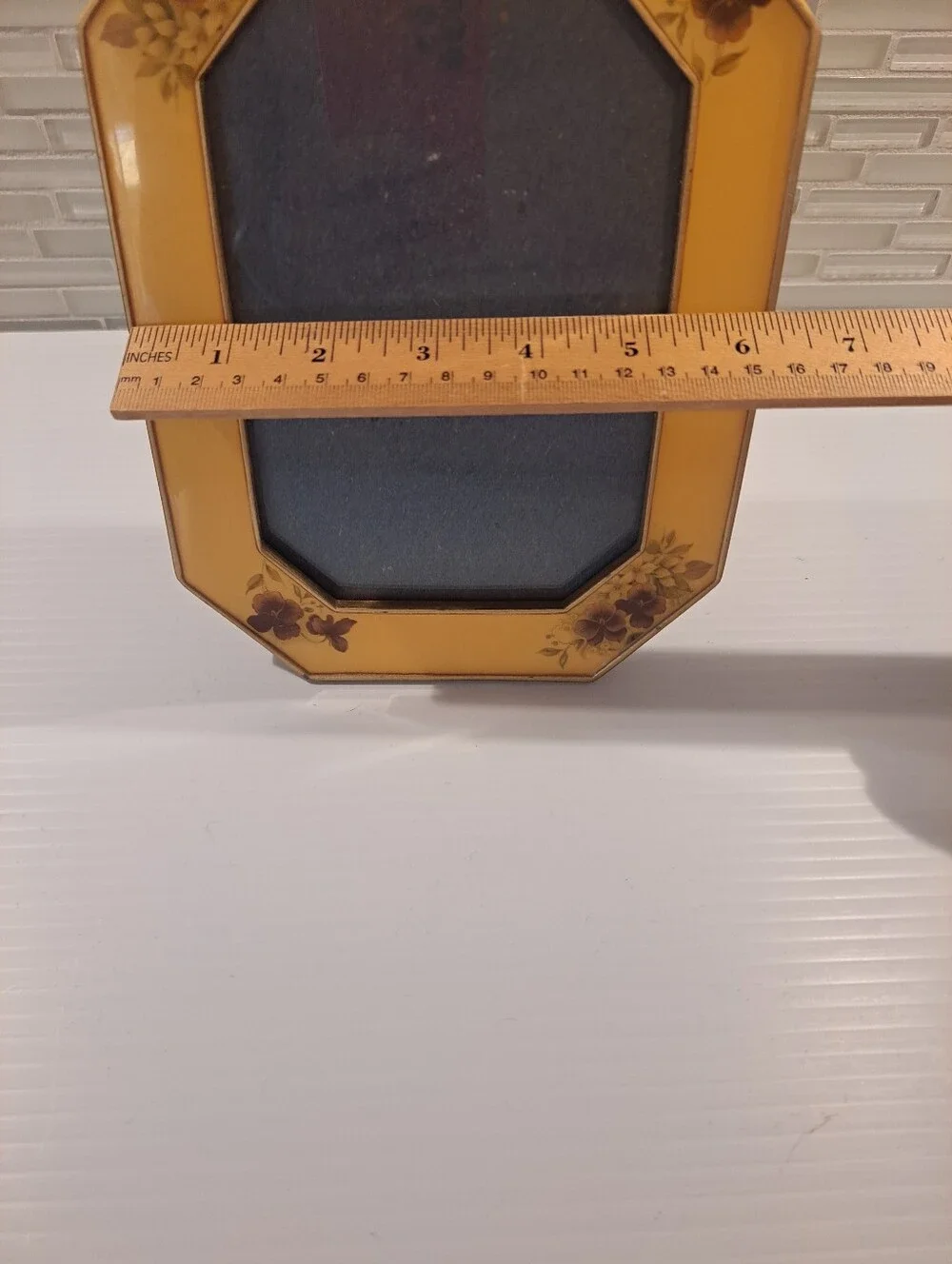 Bucklers Enamel Picture Photo Frame Heavy Yellow & Flowers